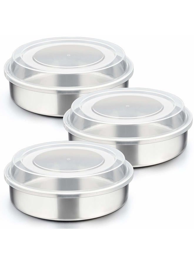 P&P CHEF 8-inch Cake Pan with Lid Set (3 Pans + 3 Lids), Stainless Steel Round Baking Pan for Picnic Wedding Birthday, Leakproof Pan & Raised Plastic Lid, Healthy & Non-toxic, Dishwasher Safe - Image 1