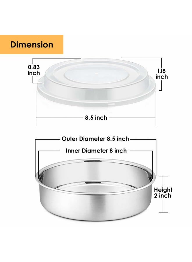 P&P CHEF 8-inch Cake Pan with Lid Set (3 Pans + 3 Lids), Stainless Steel Round Baking Pan for Picnic Wedding Birthday, Leakproof Pan & Raised Plastic Lid, Healthy & Non-toxic, Dishwasher Safe - Image 2