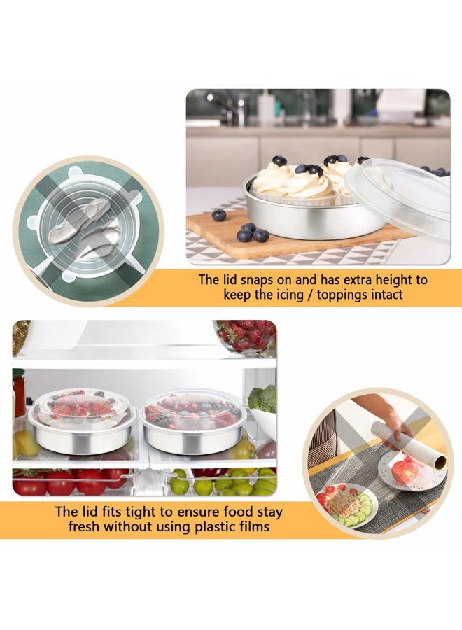 P&P CHEF 8-inch Cake Pan with Lid Set (3 Pans + 3 Lids), Stainless Steel Round Baking Pan for Picnic Wedding Birthday, Leakproof Pan & Raised Plastic Lid, Healthy & Non-toxic, Dishwasher Safe - Image 5