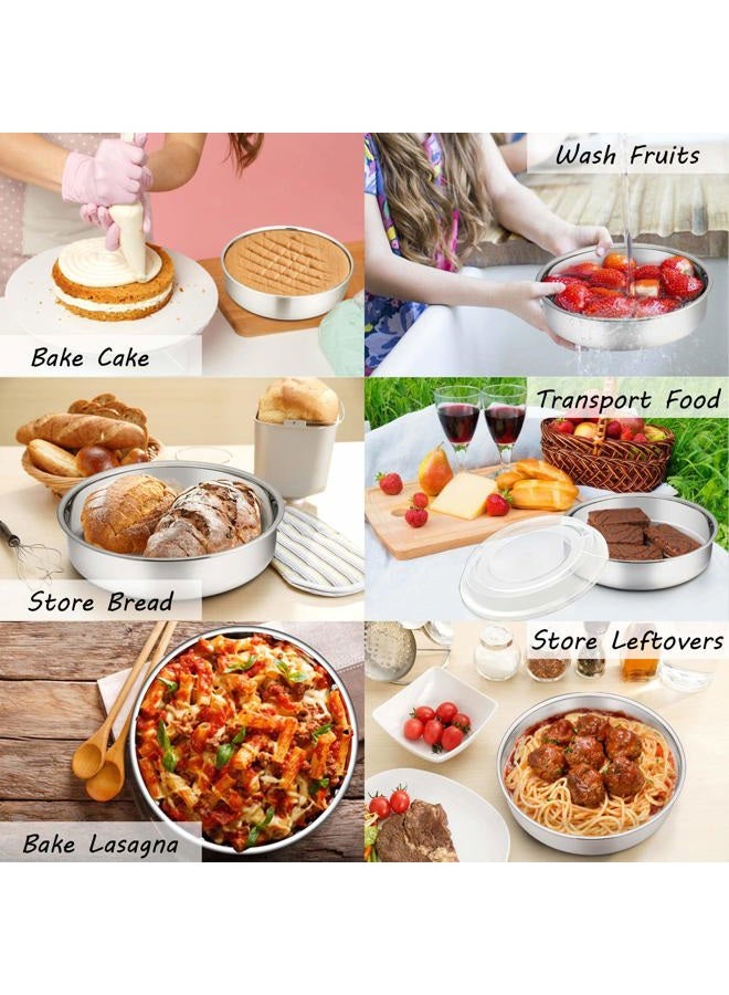 P&P CHEF 8-inch Cake Pan with Lid Set (3 Pans + 3 Lids), Stainless Steel Round Baking Pan for Picnic Wedding Birthday, Leakproof Pan & Raised Plastic Lid, Healthy & Non-toxic, Dishwasher Safe - Image 4