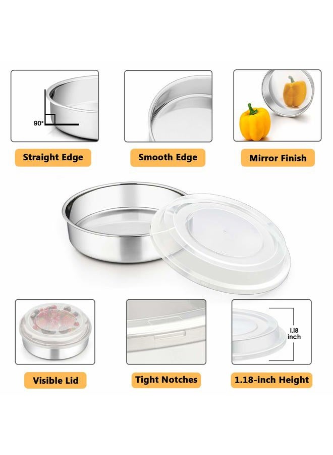 P&P CHEF 8-inch Cake Pan with Lid Set (3 Pans + 3 Lids), Stainless Steel Round Baking Pan for Picnic Wedding Birthday, Leakproof Pan & Raised Plastic Lid, Healthy & Non-toxic, Dishwasher Safe - Image 3