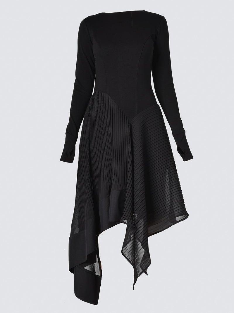 ميتامورفوزا فستان غير متماثل أسود مع طبقة شيفون مُكسرة (تألق وفخامة) - Image 4