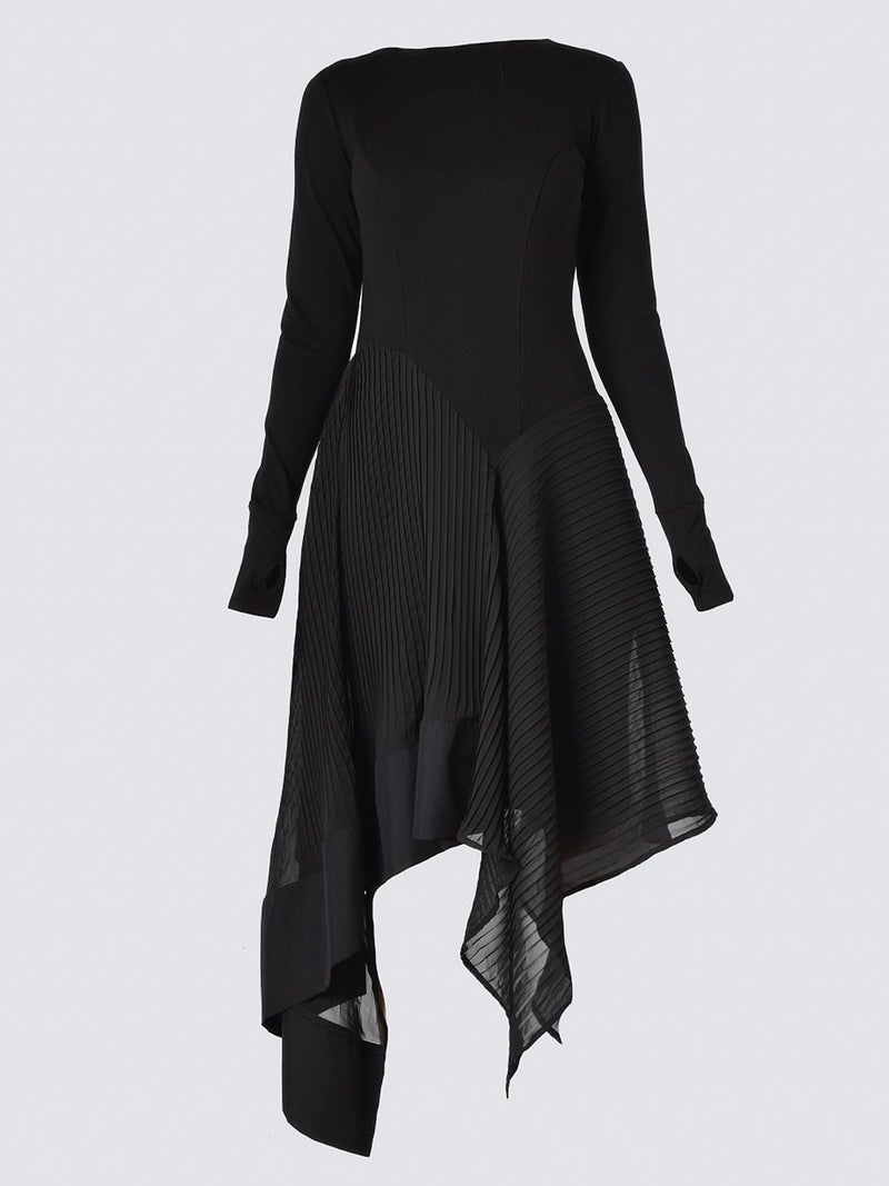 Metamorphoza Asymmetric Dress In Black With Pleated Chiffon Layer - Image 2