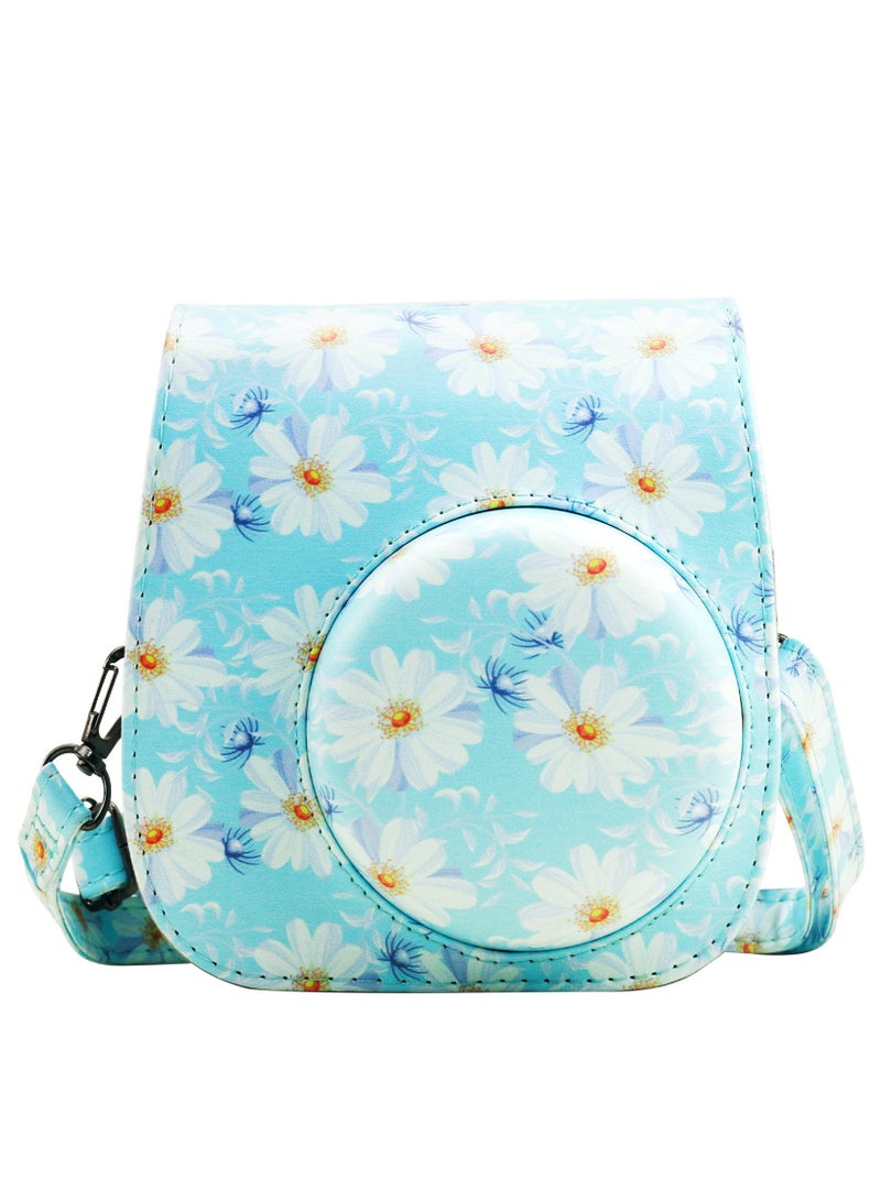 General Suitable for mini11 8 9 camera leather blue chrysanthemum protective case cross-body storage bag all-round protection  - Image 4