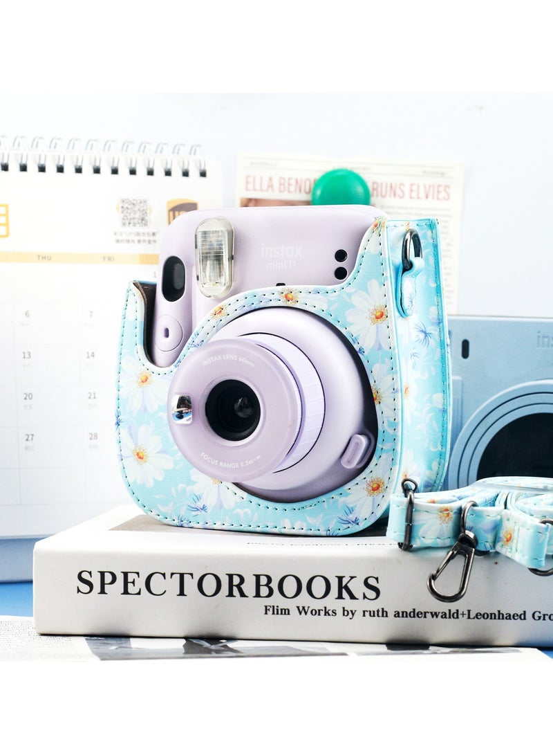 General Suitable for mini11 8 9 camera leather blue chrysanthemum protective case cross-body storage bag all-round protection  - Image 2