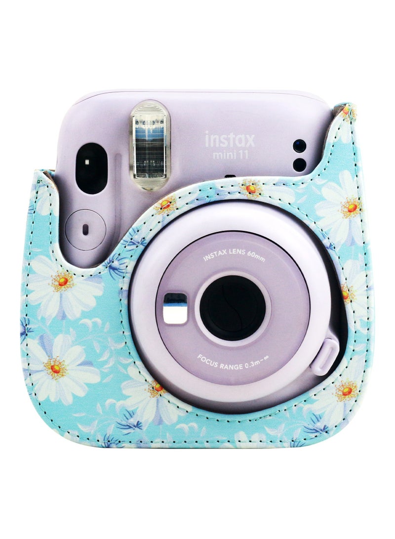 General Suitable for mini11 8 9 camera leather blue chrysanthemum protective case cross-body storage bag all-round protection  - Image 3