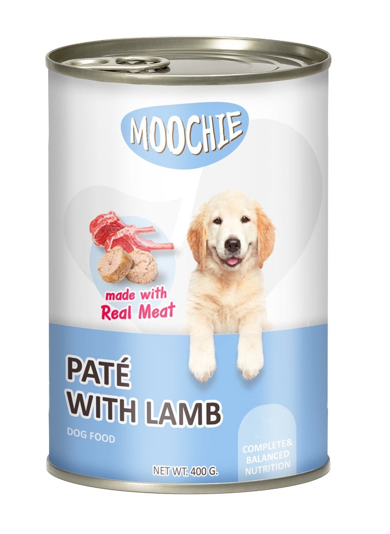 MOOCHIE moochie pate with lamb dog wet food can 400g pack of 6 