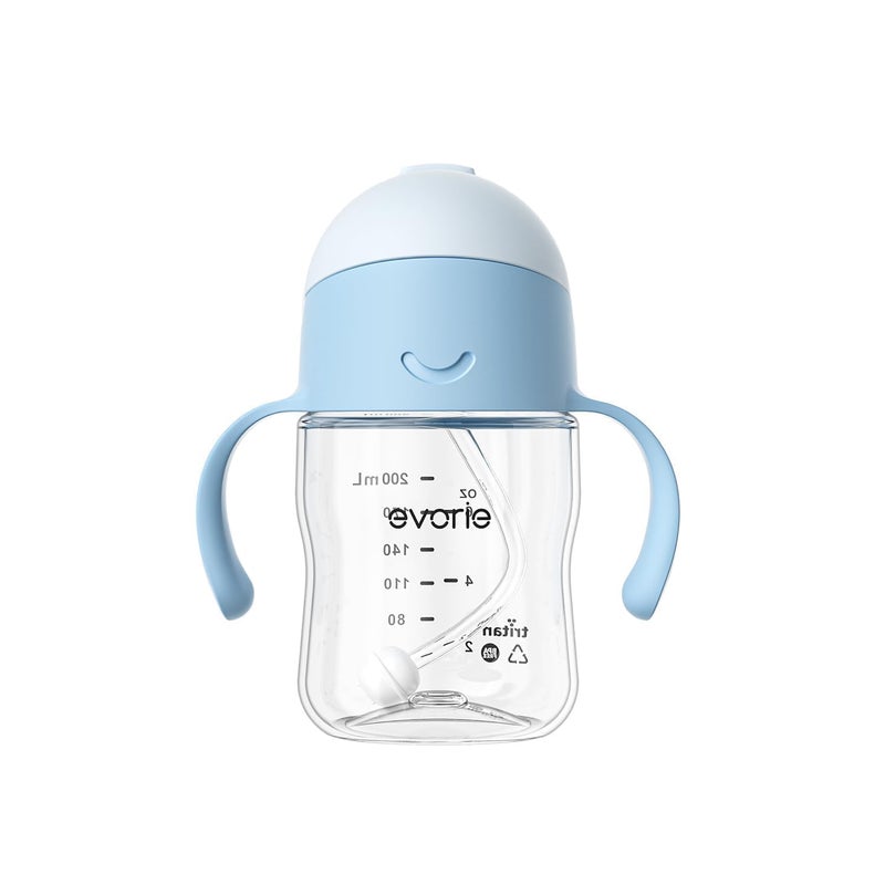 Evorie Tritan Baby Sippy Cup Weighted Gravity Straw Toddler Beginner Training Bottle 7 Oz Leakproof Award Winning Infant Water Bottle with Handles for 6 months above