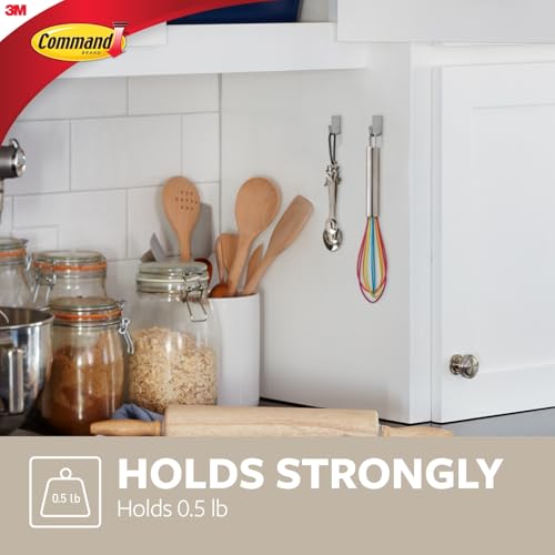 Command Small Stainless Steel Metal Hooks 8 Hooks, 10 Command Strips, Holds up to 0.5 lb, Removable Self Adhesive Hooks, Great for Wall Décor - Image 4