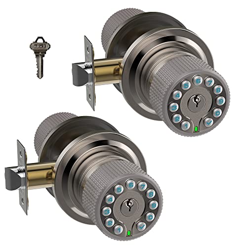 iulock Smart Door Knob with Keypad and Key,Keyless Entry Door Lock with Rubber Grip, Auto Lock,50 User Code,Waterproof, Easy to Install and Program for Bedroom(Stain Nickel Same Key 2 Pack) - Image 1