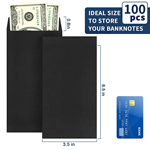 SWESARA 100 Pack Cash Envelopes for Budgeting, 6.7 x 3.5 Inch | Large Pack of Self-Adhesive Money Envelopes for Cash or Coins | Organization Envelopes for Checks, Jewelry, and Small Items(Black) - Image 2