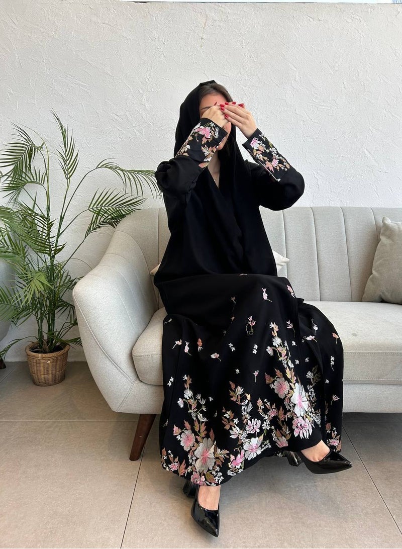 elegant black floral embroidered abaya-geace  - Image 1