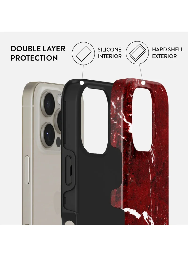 BURGA iPhone 16 Pro Max Case, 2 Piece Hard Shell + TPU Silicone Interior, Shock Absorption, All Port Accessible, Raised Bezel For Screen & Camera Protection, Never Fading HQ Print,Iconic Red Ruby