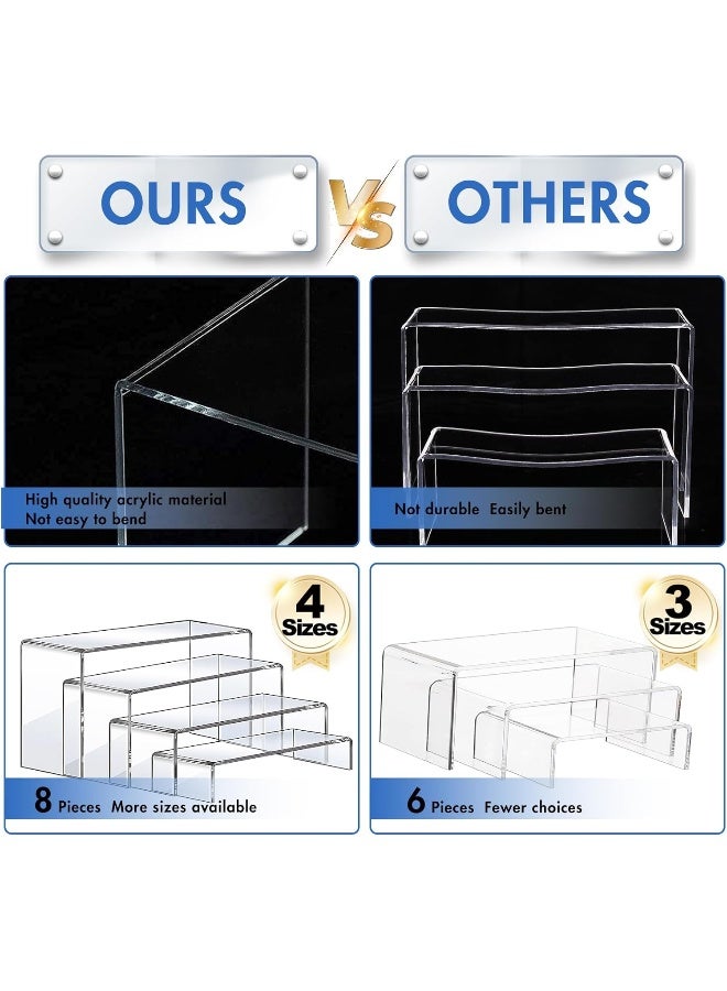 TPGP Large Acrylic Risers, 8 Pcs 2 Set Acrylic Display Set Rectangular Stands Shelf Clear Display Risers for Decor, Cake and Funko Pop Shelves Retail Shoe Showcase(1-3-4-5IN) - Image 4