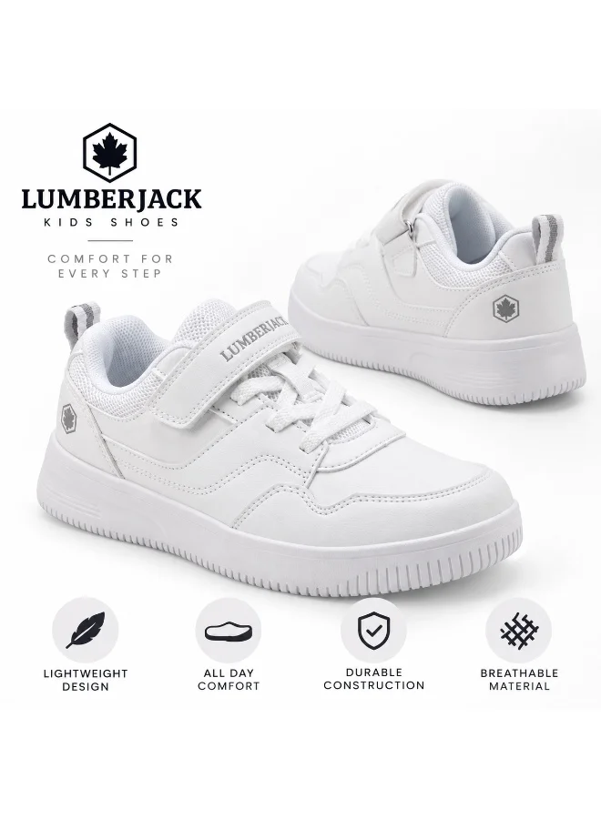 لامبرجاك Lumberjack Unisex Kids School Shoes White Hook & Loop Strap Lightweight Casual Sneakers for School Daily Wear
