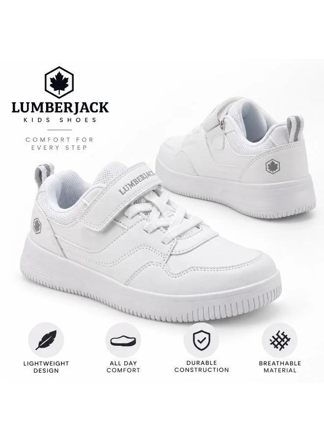 Lumberjack Lumberjack Unisex Kids School Shoes White Hook & Loop Strap Lightweight Casual Sneakers for School Daily Wear