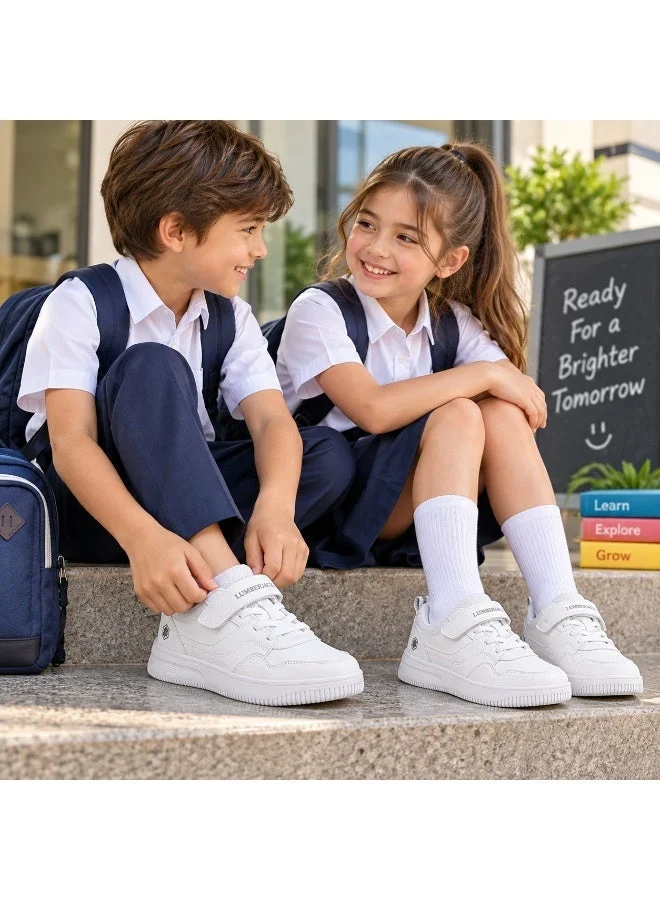 Lumberjack  Unisex Kids School Shoes White Hook & Loop Strap Lightweight Casual Sneakers for School Daily Wear  | Best Price UAE