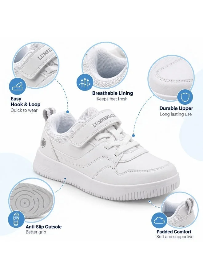 Lumberjack Lumberjack Unisex Kids School Shoes White Hook & Loop Strap Lightweight Casual Sneakers for School Daily Wear