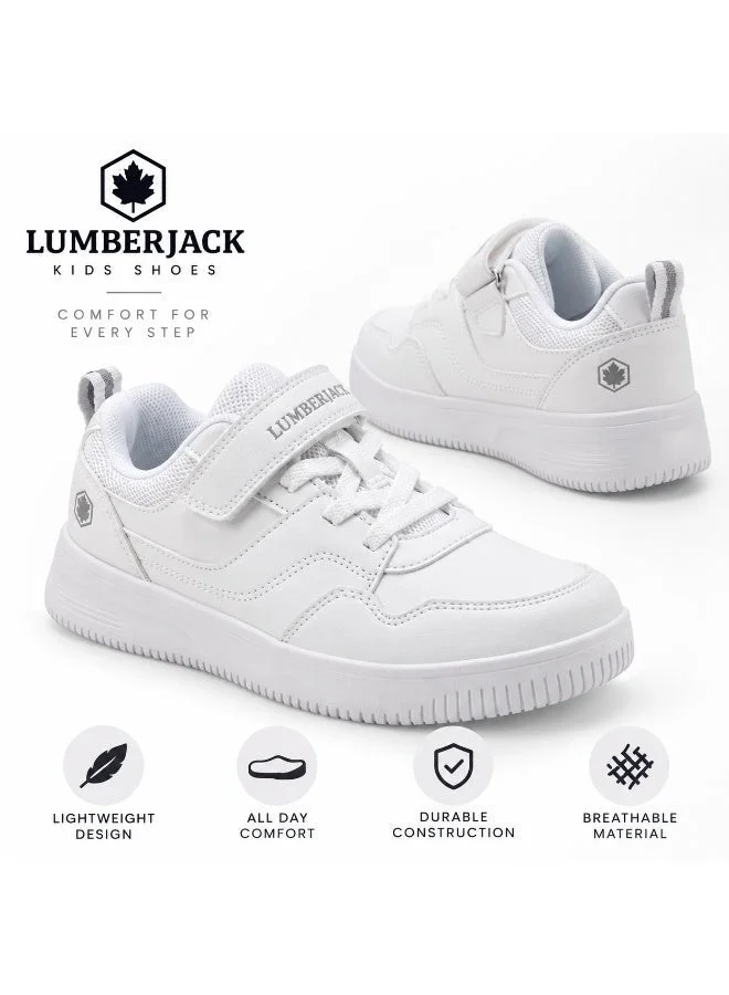 Lumberjack  Unisex Kids School Shoes White Hook & Loop Strap Lightweight Casual Sneakers for School Daily Wear  | Best Price UAE