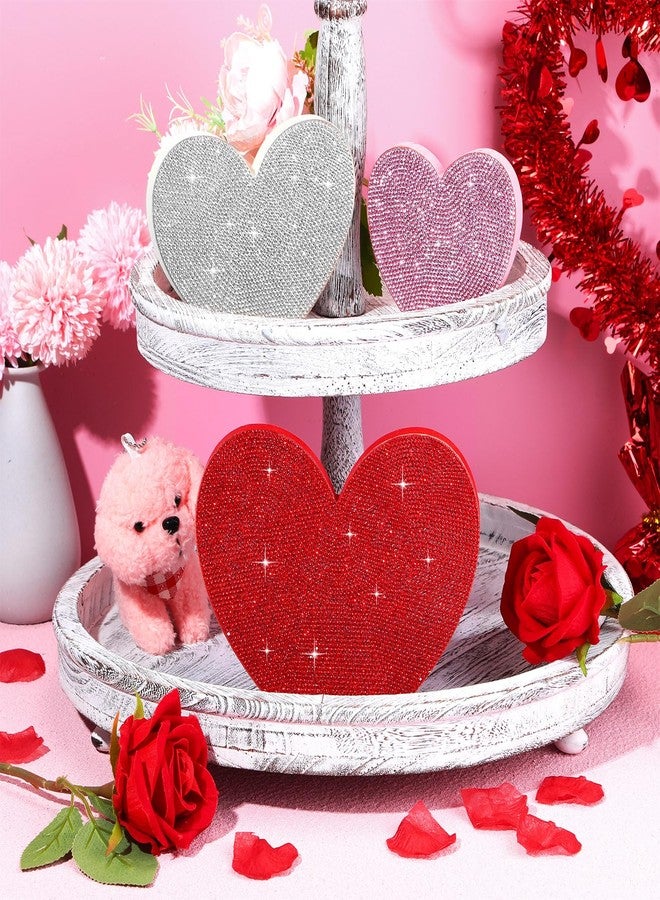 Queekay Set of 3 Rhinestone Valentine's Day Heart Wooden Sign Glitter Heart Shape Decorations Valentines Centerpiece Freestanding Love Table Decoration for Wedding Anniversary Party (Cute Style) - Image 2