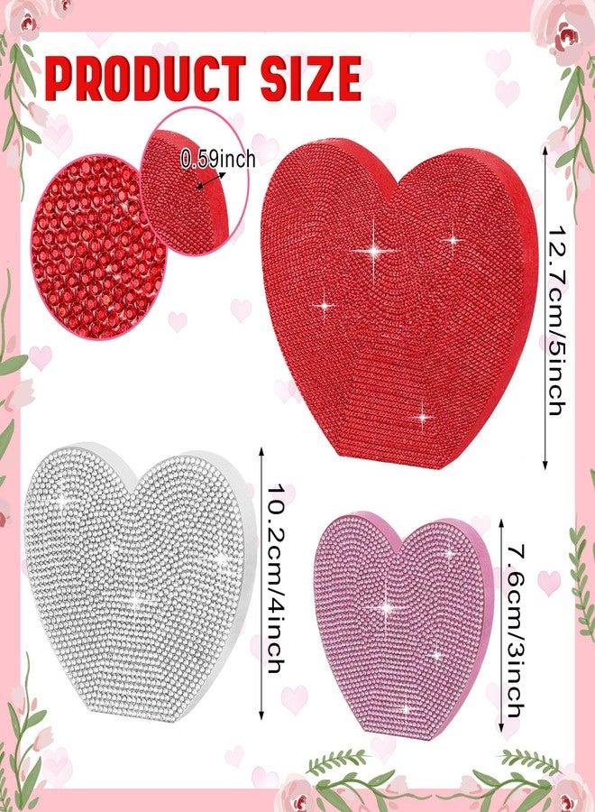 Queekay Set of 3 Rhinestone Valentine's Day Heart Wooden Sign Glitter Heart Shape Decorations Valentines Centerpiece Freestanding Love Table Decoration for Wedding Anniversary Party (Cute Style) - Image 3