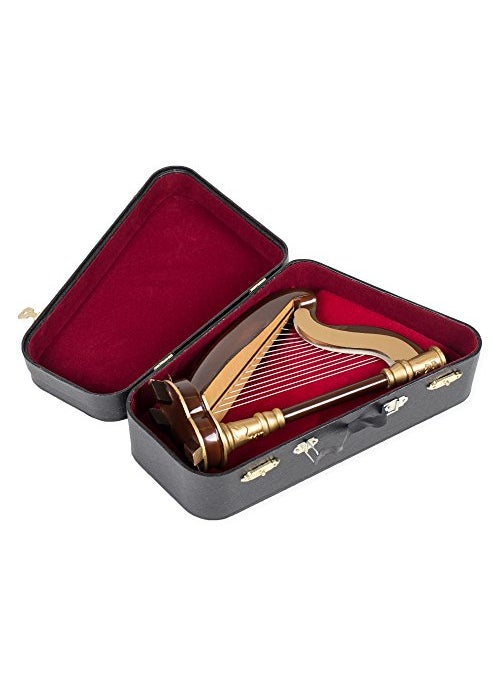 Broadway Gifts Broadway Gift Harp Miniature Replica Rich Wood  Gold Tone 6 x 8 Resin Stone Tabletop Figurine 
