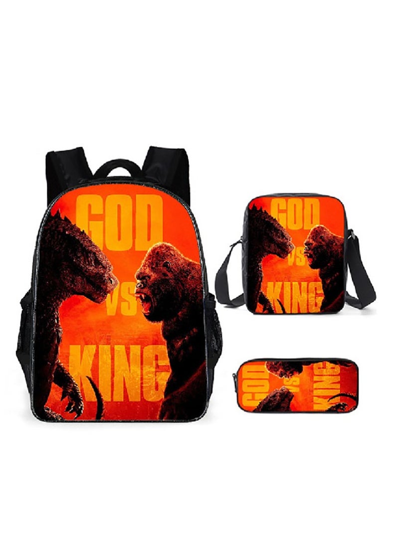 Godzilla Children's leisure load reducing large capacity printed backpack for elementary school students, 3-piece set - Image 1