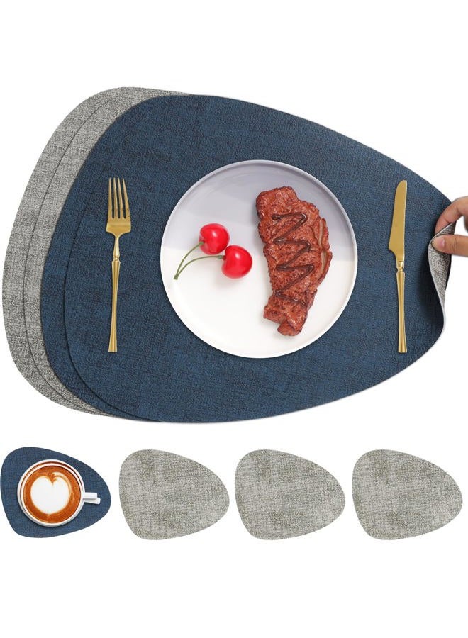 Chitomars Placemats and Coasters, American Placemats, Washable Plastic Double-Sided Non-Slip, Faux Leather Breakfast Placemats, American Round Placemat (Set of 4, Grey Blue) - Image 1