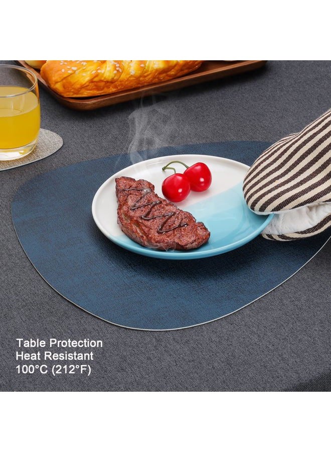 Chitomars Placemats and Coasters, American Placemats, Washable Plastic Double-Sided Non-Slip, Faux Leather Breakfast Placemats, American Round Placemat (Set of 4, Grey Blue) - Image 4