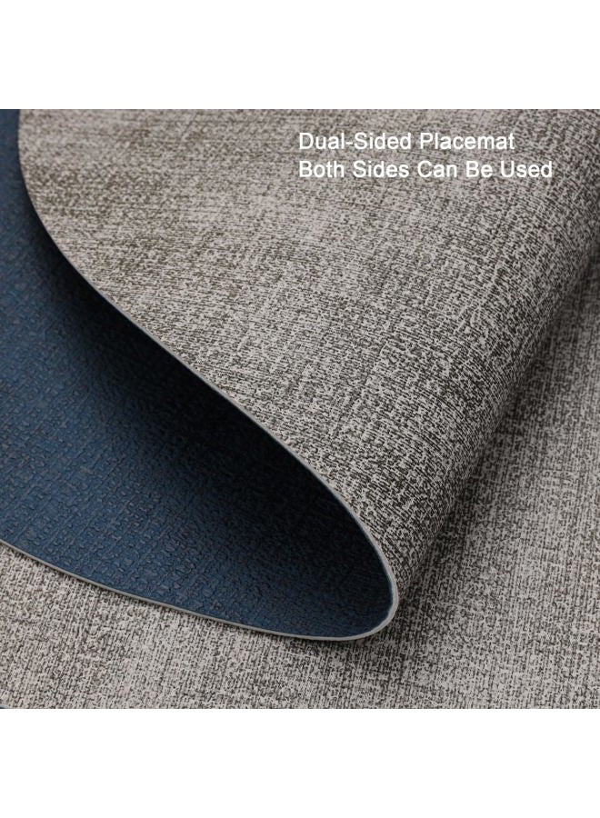 Chitomars Placemats and Coasters, American Placemats, Washable Plastic Double-Sided Non-Slip, Faux Leather Breakfast Placemats, American Round Placemat (Set of 4, Grey Blue) - Image 2