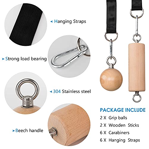 YCHLCHL Wooden Pull Up Grips and Balls, Atomic Rock Climbing Holds Training Set,Grip Strength Trainer,Ninja Warrior Obstacle Course Handles and Rope.(Suit XL) - Image 5