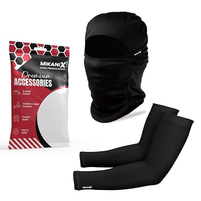 MIKANIX Unisex Full Face Mask | Balaclava Black + Hand Protective Syntetic Arm Sleeve for Bikers Riders, Cyclists and Outdoor Workers to Protect from Dust and UV Rays - Image 1