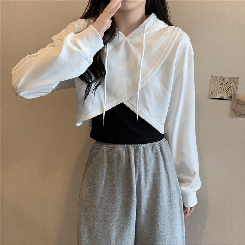 Womens Irregular Hoodie  Vest Set Autumn White  - Image 5
