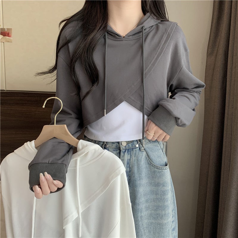 Womens Irregular Hoodie  Vest Set Autumn White  - Image 3