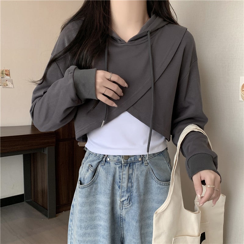 Womens Irregular Hoodie  Vest Set Autumn White  - Image 4