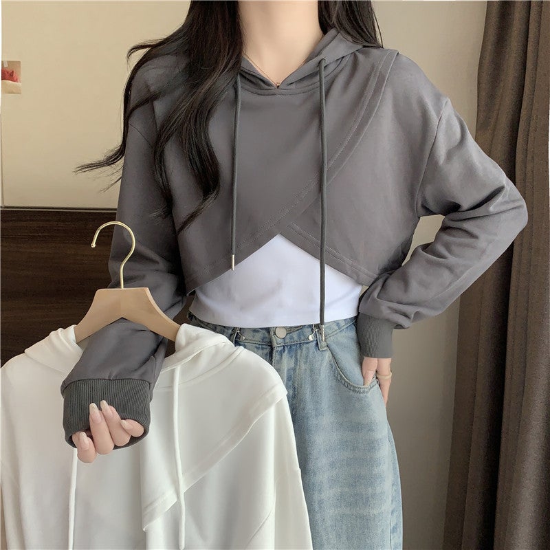 Womens Irregular Hoodie  Vest Set Autumn White  - Image 2