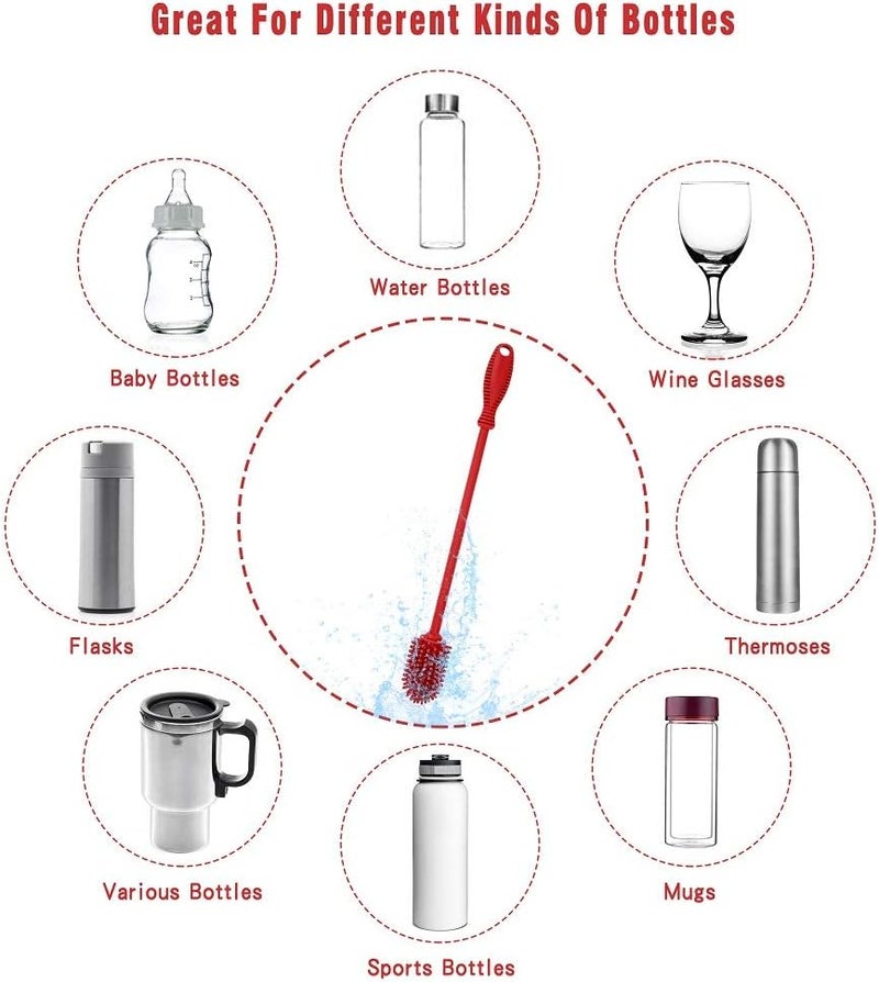 ddLUCK Silicone Bottle Cleaning Brush with Long Handle, BPA Free 12.5" Water Bottle Cleaner for Baby Bottles, Hydro Flask, Sports Bottle, Vase, Glassware, Perfect for Smaller Diameter Bottle Openings (Red) - Image 5