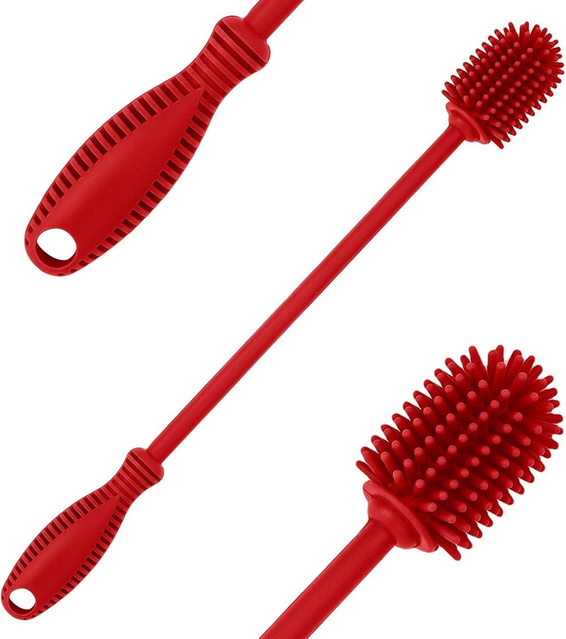 ddLUCK Silicone Bottle Cleaning Brush with Long Handle, BPA Free 12.5" Water Bottle Cleaner for Baby Bottles, Hydro Flask, Sports Bottle, Vase, Glassware, Perfect for Smaller Diameter Bottle Openings (Red) - Image 1