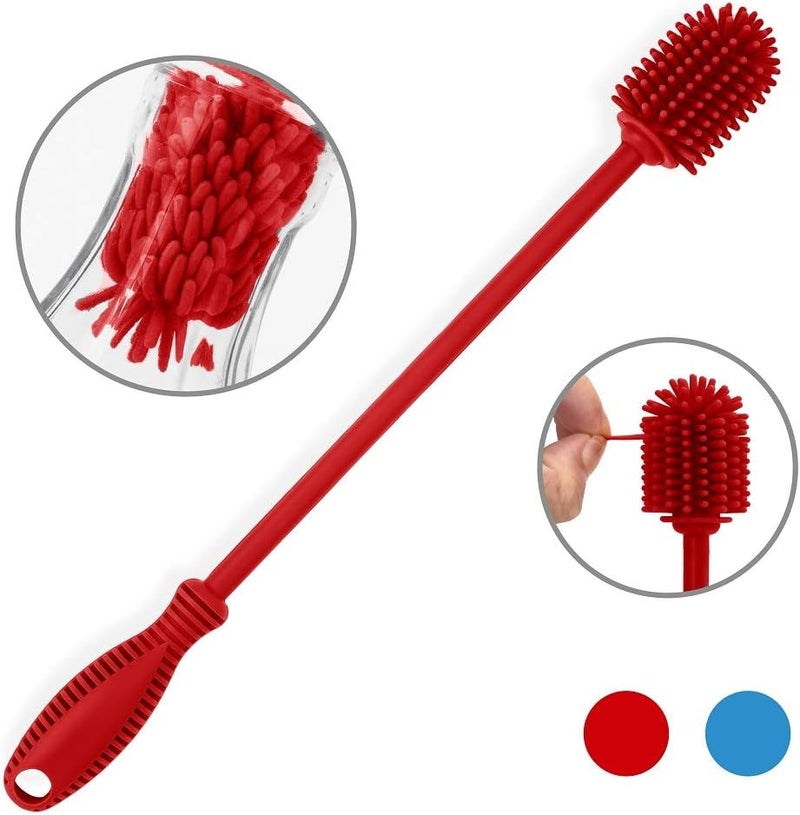 ddLUCK Silicone Bottle Cleaning Brush with Long Handle, BPA Free 12.5" Water Bottle Cleaner for Baby Bottles, Hydro Flask, Sports Bottle, Vase, Glassware, Perfect for Smaller Diameter Bottle Openings (Red) - Image 2