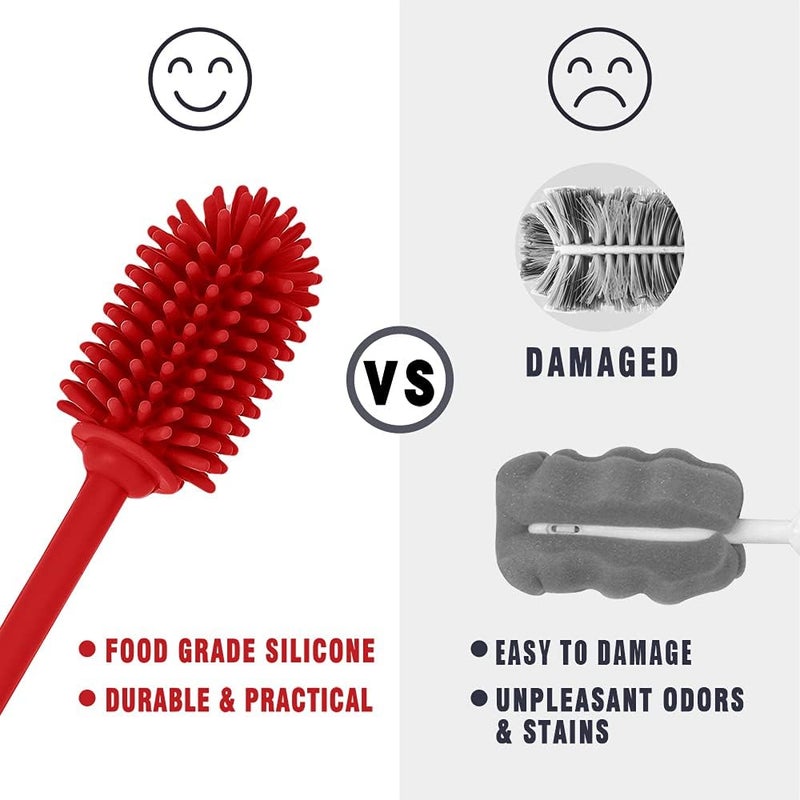 ddLUCK Silicone Bottle Cleaning Brush with Long Handle, BPA Free 12.5" Water Bottle Cleaner for Baby Bottles, Hydro Flask, Sports Bottle, Vase, Glassware, Perfect for Smaller Diameter Bottle Openings (Red) - Image 3