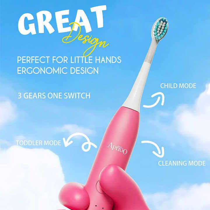 Apiyoo A7 Kids Sonic Electric Toothbrush, Cartoon Design, 3 Modes, Type-C Charging, Ipx7 Waterproof, Pink - Image 2