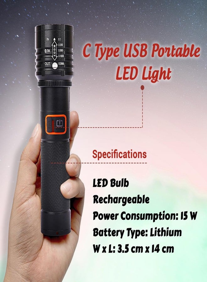 Care4 Care 4 Mini Flashlight 3 Modes Adjustable Zoomable Focus Torch for Emergency Outdoor Camping | Portable Desk Lamp Light with Gift Box (MZ-035) - Image 3