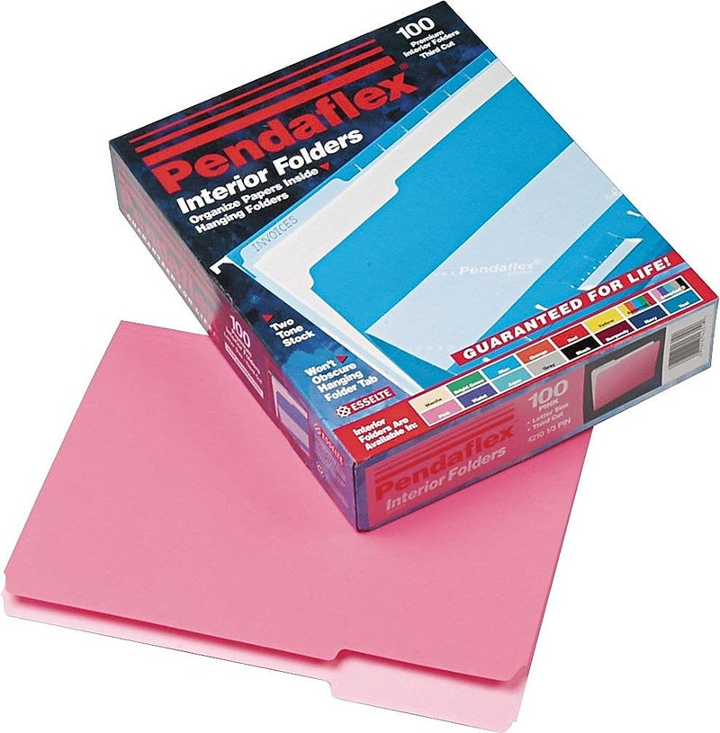 Pendaflex Interior File Folders, 1/3 Cut, Top Tab, Letter Size, Pink, 100 per Box (4210 1/3 PIN) - Image 3