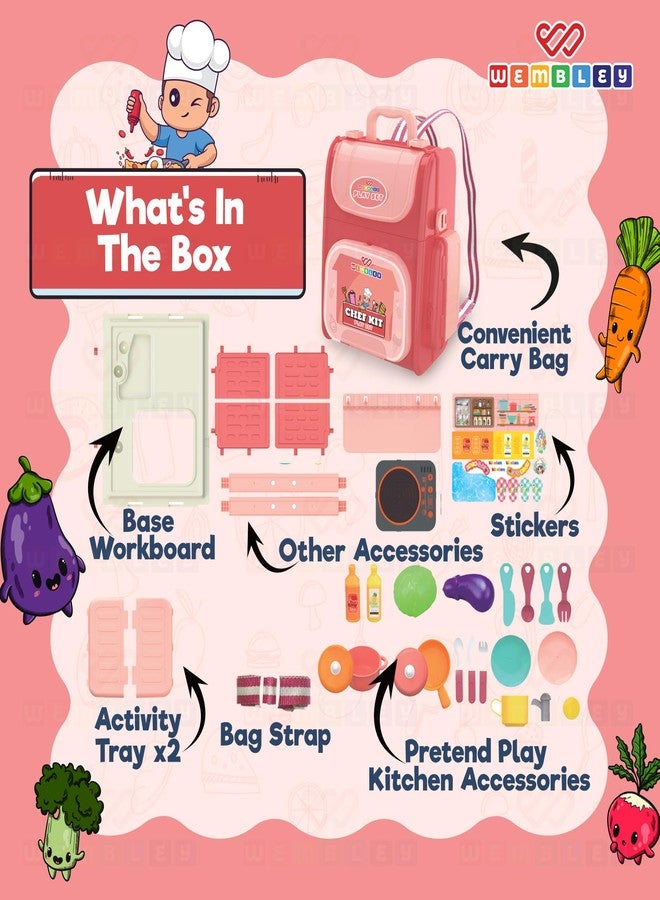Wembley 2-in-1 Kids Kitchen Set | Cooking Pretend Play Toy with 37 Pieces | Portable School Bag Style Kitchen Playset for Girls & Boys Age 2-7 | Role Play Cooking Game | Birthday Gift for Kids - Image 3