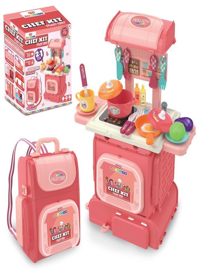 Wembley 2-in-1 Kids Kitchen Set | Cooking Pretend Play Toy with 37 Pieces | Portable School Bag Style Kitchen Playset for Girls & Boys Age 2-7 | Role Play Cooking Game | Birthday Gift for Kids - Image 1