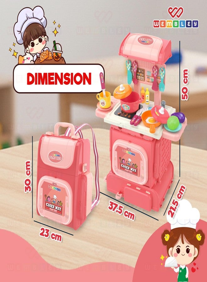 Wembley 2-in-1 Kids Kitchen Set | Cooking Pretend Play Toy with 37 Pieces | Portable School Bag Style Kitchen Playset for Girls & Boys Age 2-7 | Role Play Cooking Game | Birthday Gift for Kids - Image 2