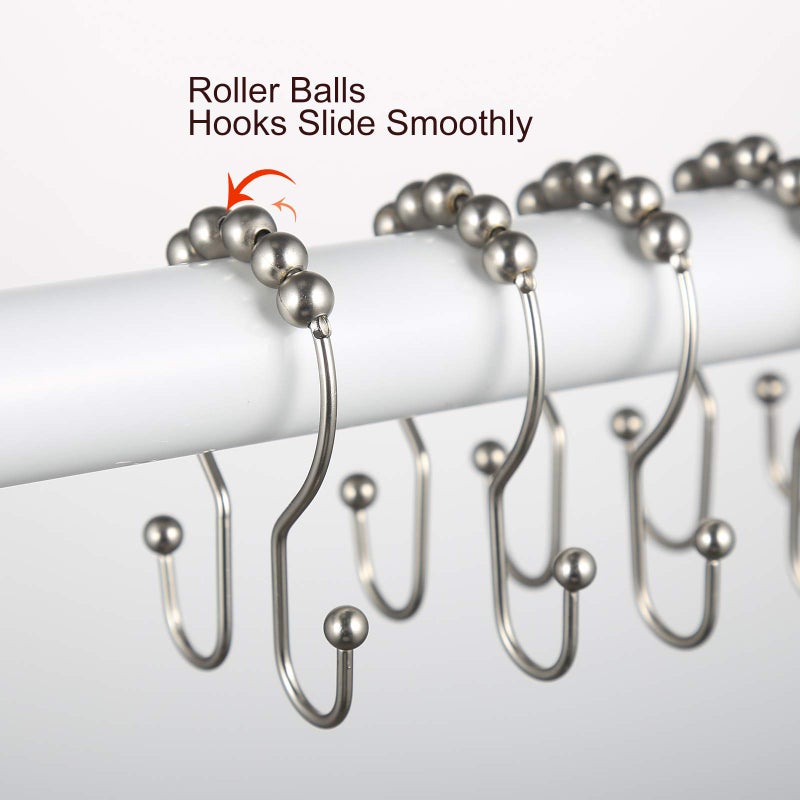 Goowin Shower Curtain Hooks, 12 Pcs Shower Curtain Rings, Stainless Steel Shower Curtain Hooks Rings Rust Proof, Smooth Sliding Anti-Drop Double Shower Hooks for Shower Curtain, Rods (Matte Nickel) - Image 5