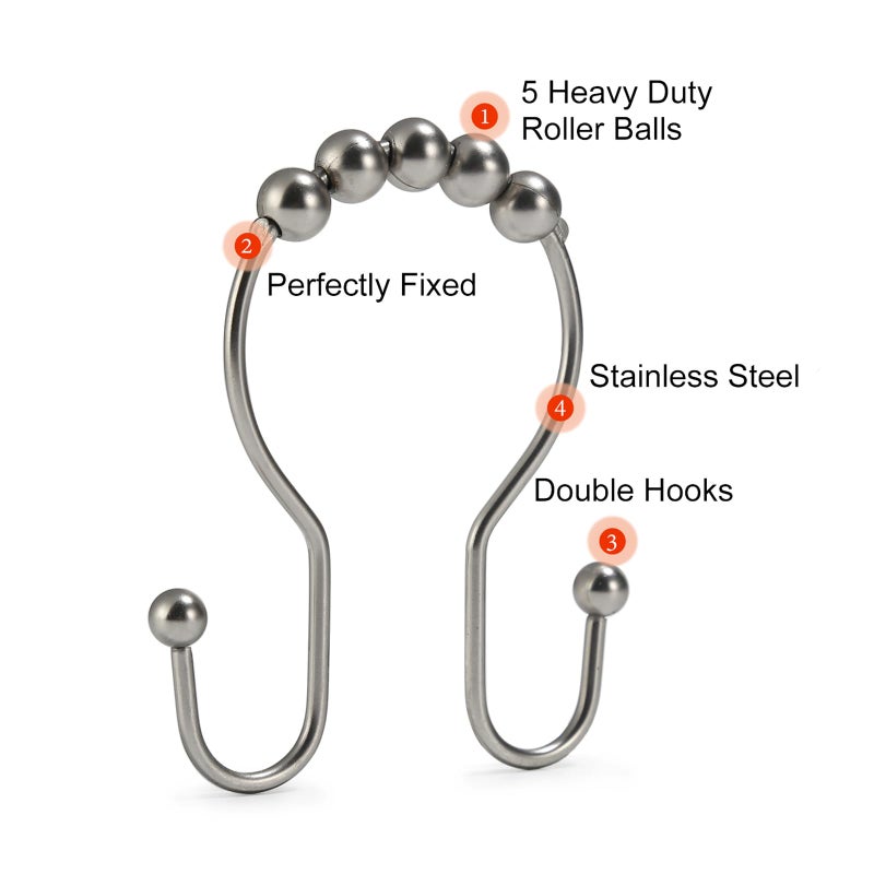 Goowin Shower Curtain Hooks, 12 Pcs Shower Curtain Rings, Stainless Steel Shower Curtain Hooks Rings Rust Proof, Smooth Sliding Anti-Drop Double Shower Hooks for Shower Curtain, Rods (Matte Nickel) - Image 4