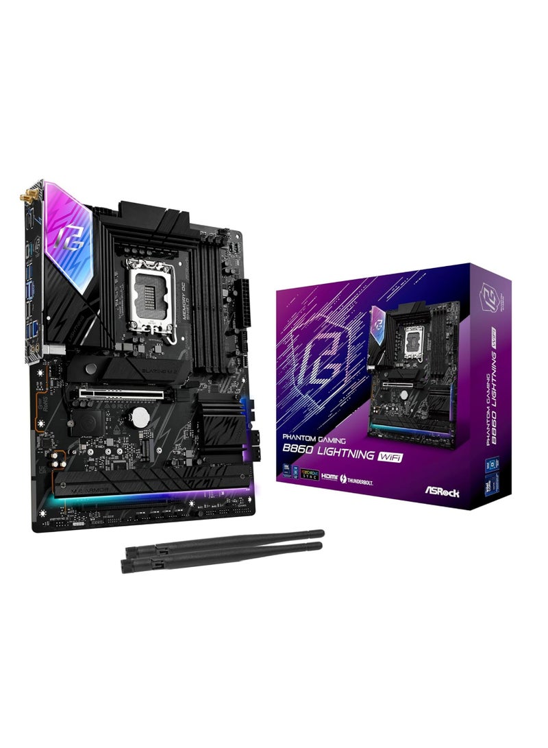 ASRock Phantom Gaming B860 Lightning WiFi LGA 1851 Intel B860 SATA 6Gb/s DDR5 ATX Motherboard - Image 1