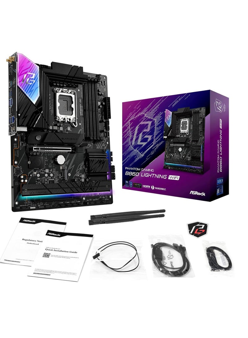ASRock Phantom Gaming B860 Lightning WiFi LGA 1851 Intel B860 SATA 6Gb/s DDR5 ATX Motherboard - Image 5